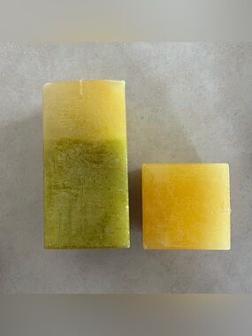Pier 1 Yellow and green candle - Set of 2
